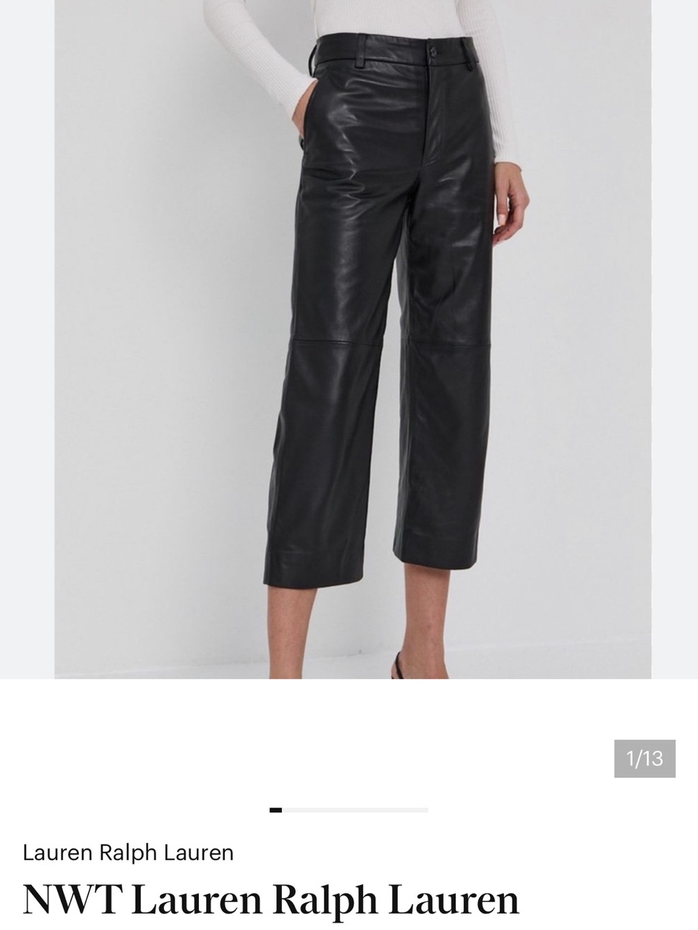 Ralph Lauren Black 100% Leather  cropped Wide-Leg Trousers